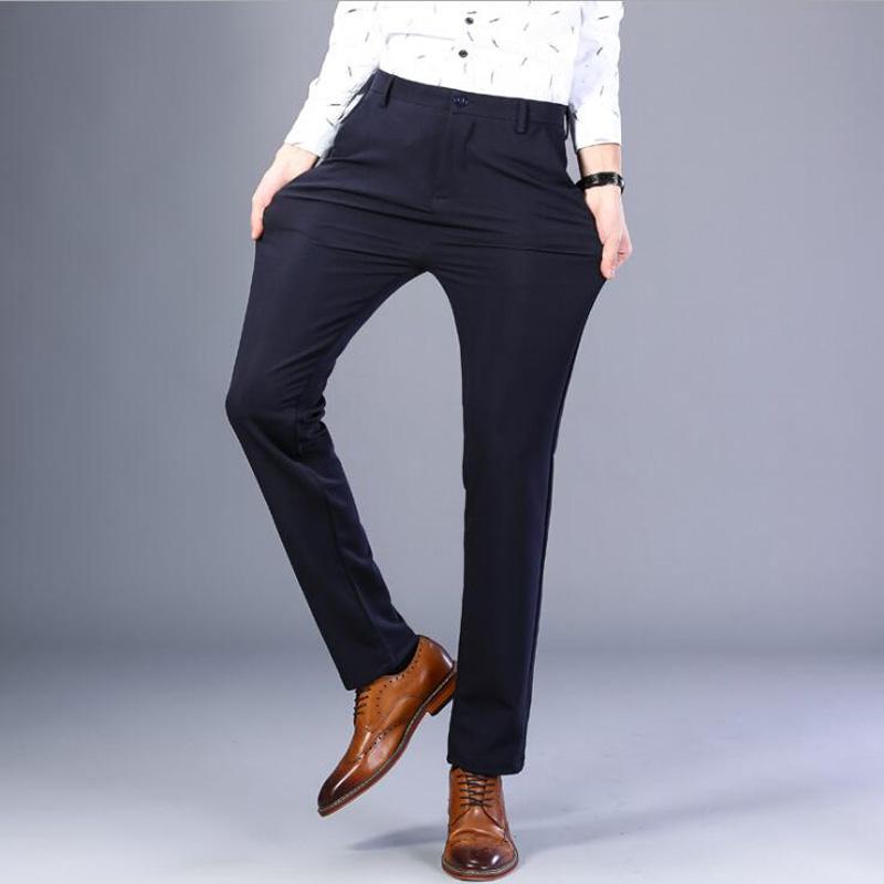 

Brand Men Pants Casual Mens Business Male Trousers Classics Mid weight Straight Full Length Fashion Business Pant, Black
