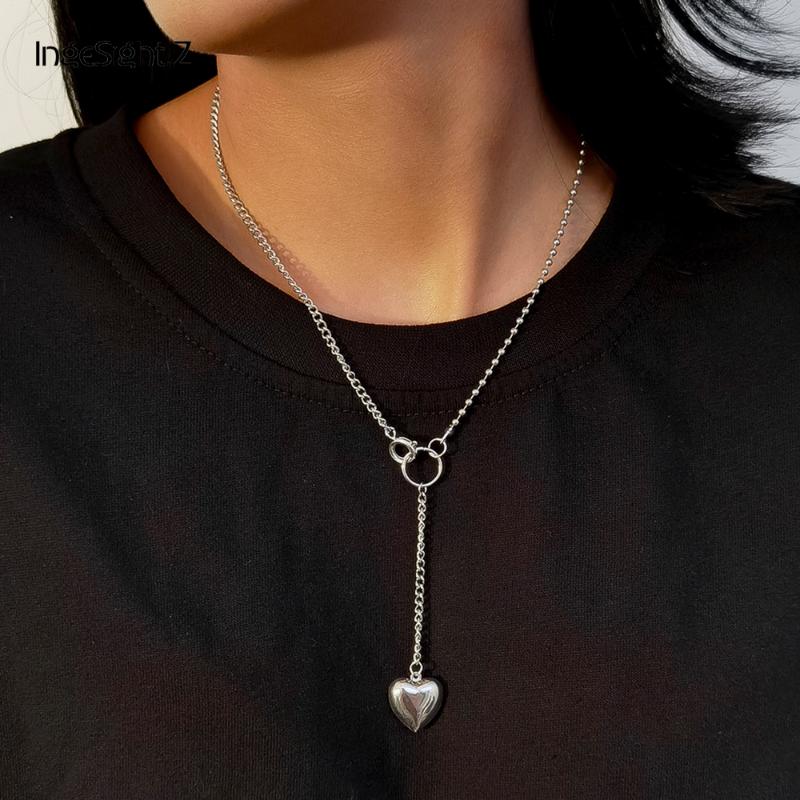 

IngeSight.Z High Quality Stainless Steel Long Necklace Simple Minimalist Romantic Love Heart Pendant Necklaces for Women Jewelry