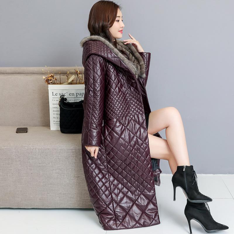 

High-end Faux Fur Coat Elegant Leather Winter Jacket Hooded Women's Outerwear Casaco Feminino Overcoat Plus Size With Belt, Jujube