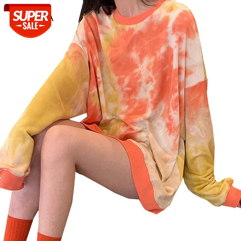 

Tie-dye Harajuku T Shirt Women Top Tees Long Sleeve Loose Female Tshirts O-neck Casual Lady T-shirts Spring Autumn Womens Tshirt #Ix7R, White