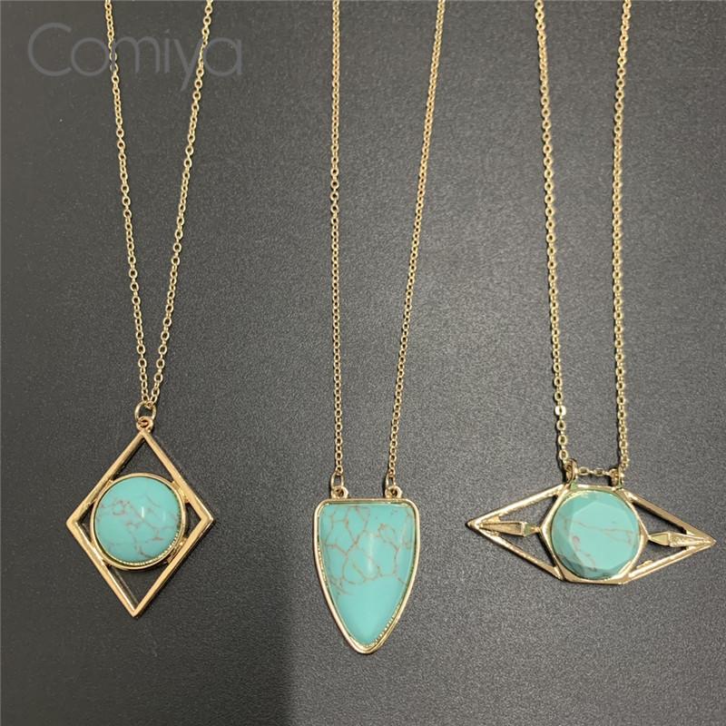

Comiya Korean Necklace For Women Gold Color Zinc Alloy Eye Shape Geometric Stone Pendant Collare Statement Fashion Maxi Necklace