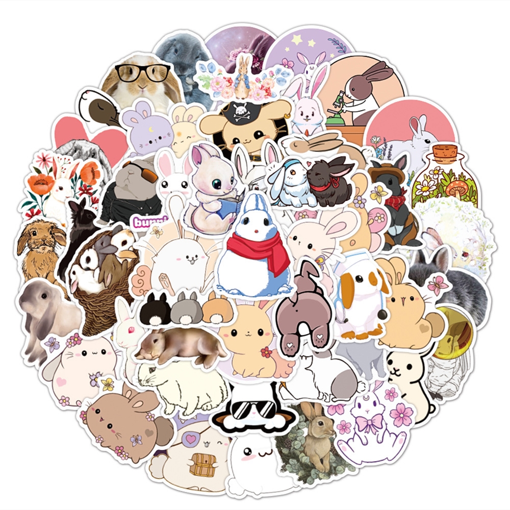 

50Pcs Hotsale Cartoon Stickers Lovely Animals Rabbit Sticker No-Duplicate Stickers Guitar Bicycle Suitcase Water Bottle Helmet Car Decals
