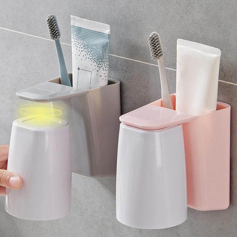 

magnetic suction cup toothbrush holder hanging shower bathroom accessories ABS gargle cup tooth brush toothpaste storage rack