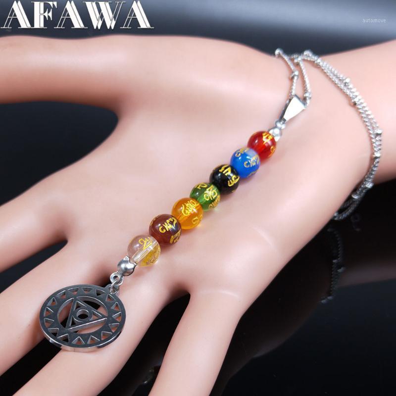 

2020 Sculpture Stainless Steel Colored Glass Long Chakra Necklace Women 7 Color Necklaces Jewelry collar mujer N202881