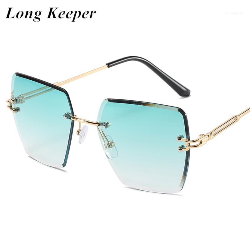 

LongKeeper Rimless Sunglasses Women 2020 New Polygon Gradient Sun Glasses Ladies Green Cutting Lens Glasses lentes de sol mujer1