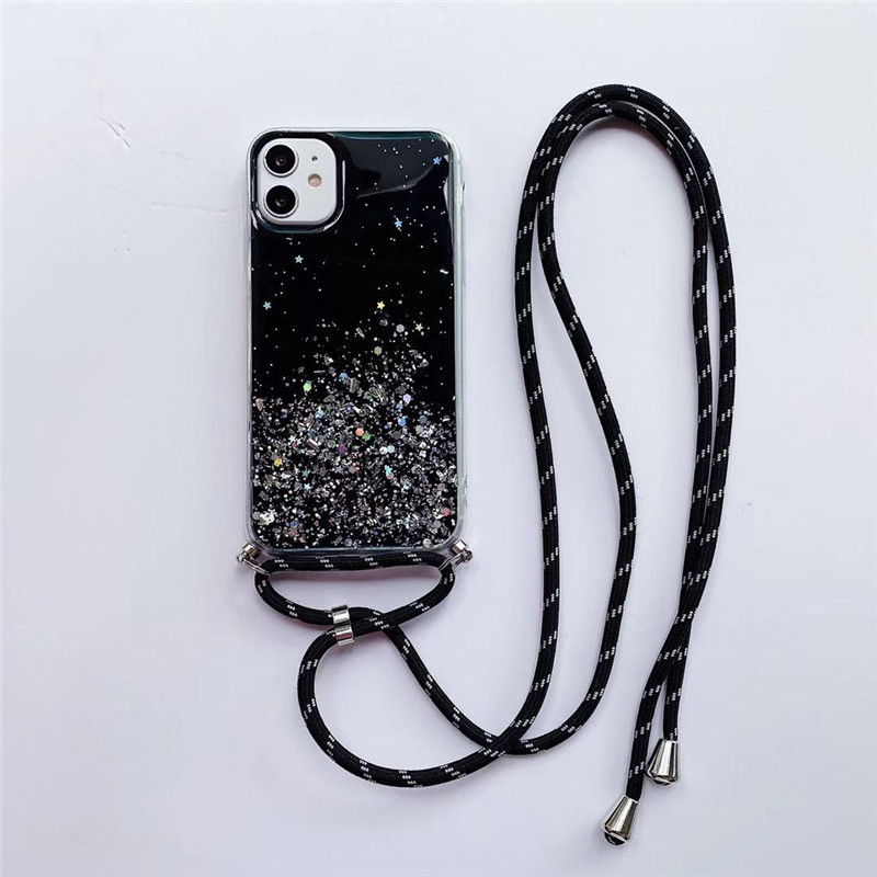 

Glitter Bling Shoulder Strap phone cases for iphone 12 pro max 11 X XR XS 8 phone cases soft TPU, Mix colors
