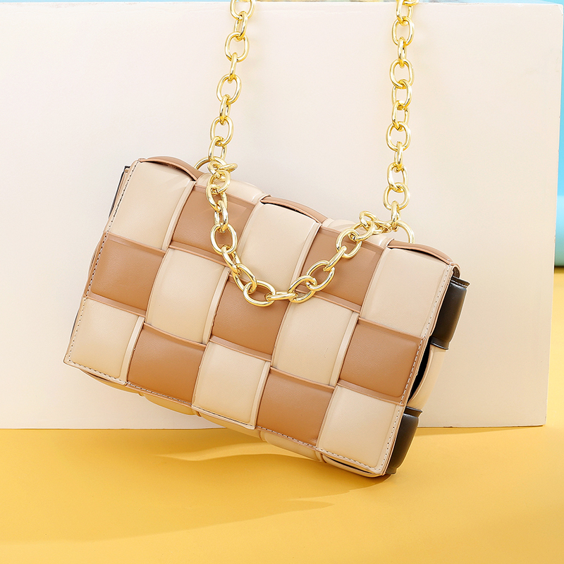 

Thick Metal Chain Shoulder Bag Women New Designer Woven Soft Square Crossbody Bags Female Fashion Personality Purse High Quality, Coffee color