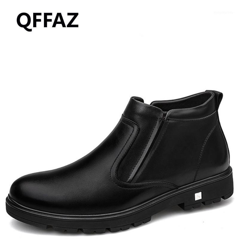 

QFFAZ Men Boots Warm Plush men winter boots footwear mens black leather shoes Ankle Business dress Cotton Inside Shoes1