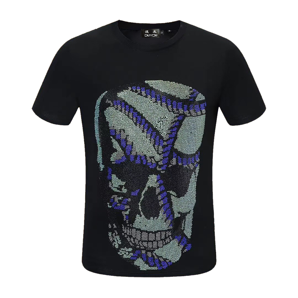 

Men's 100% Cotton Round Neckline Short-sleeved T-shirt Crystal Outline Skull Rock Shirt Pp|459202156 4gl3, Black