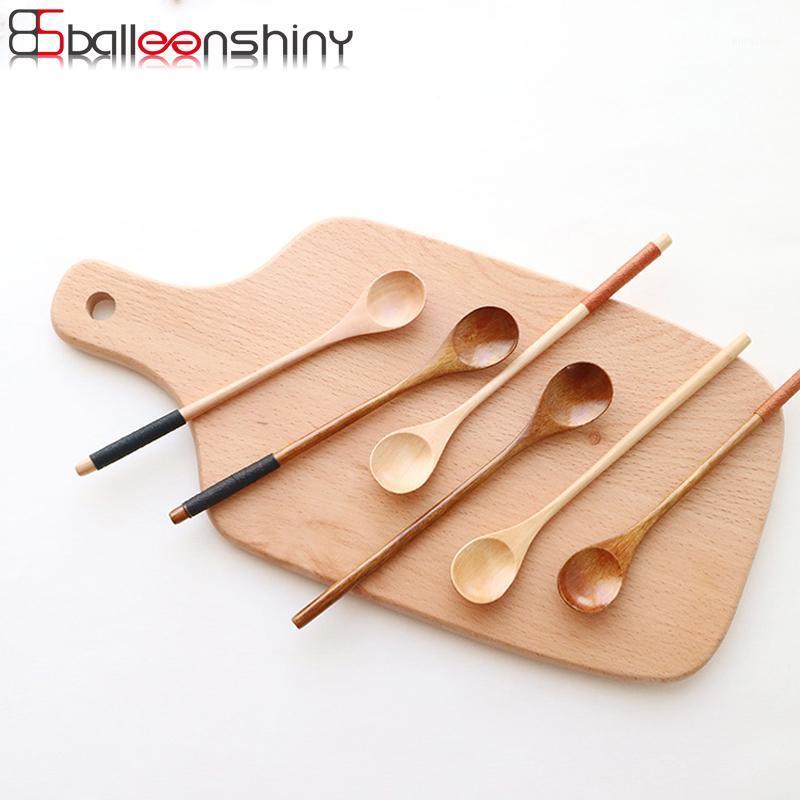 

BalleenShiny 1PC Wooden Spoon Wrapped Wire Ellipse Mouth Long Handle Lovely Eco-friendly Tableware Coffee Honey Soup Scoop1