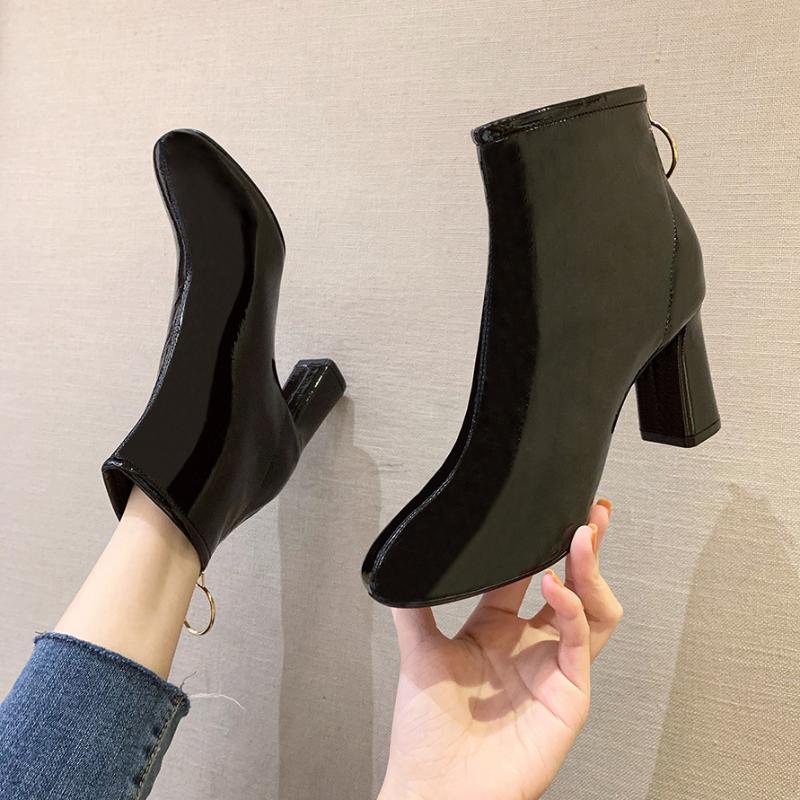 

Sexy Fashion High-heeled Short Boots Thick Heel Back Zipper Boots Shoes, Beige