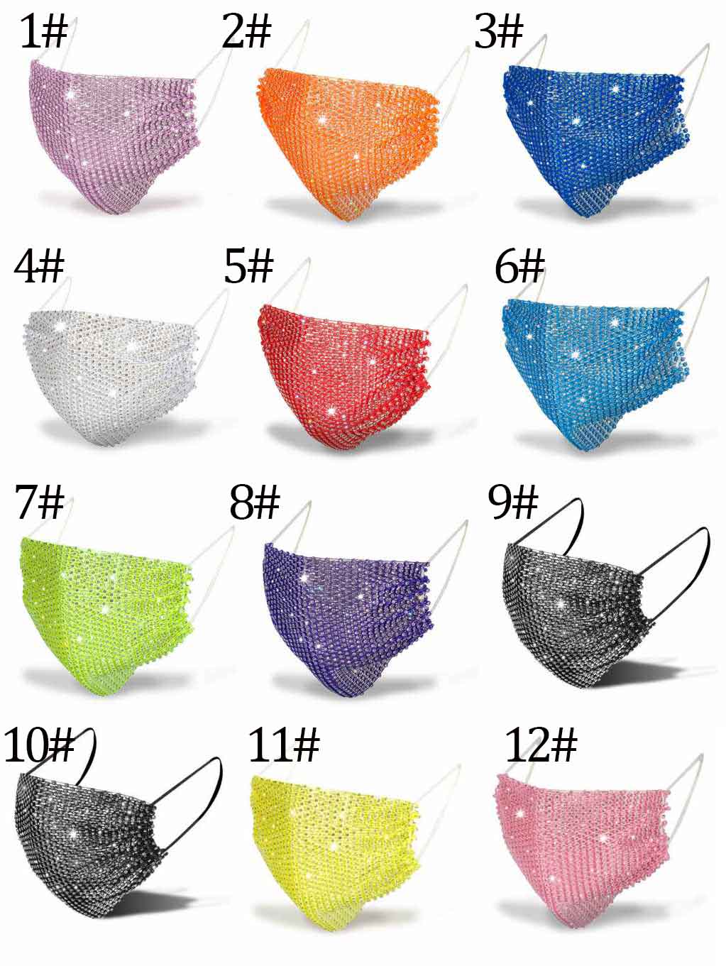 Fashion Colorful Mesh Masks Bling Diamond Party Mask Rhinestone Grid Net Mask Washable Sexy Hollow Mask for Women FY9243