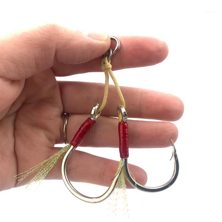 

Fishing Cast Jig Barbed Single and Double Assist Hook1/0 2/0 3/0 5/0 7/0 2pcs/pack Thread Feather High Carbon Steel fishinghook1