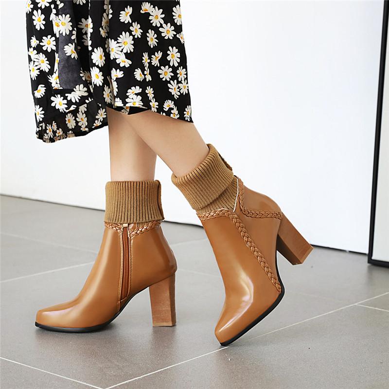 

YMECHIC Fashion Winter 2020 Womens Shoes Black White Stretch Knitting Shaft High Heels Ankle Boots Female Pointed Toe Booties