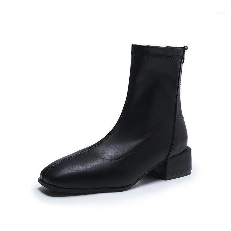 

Female Texture BootsWoman Black Leather Fashion Elegant Workplace Shoes Spring Autumn Comfortable Heel Shoes1