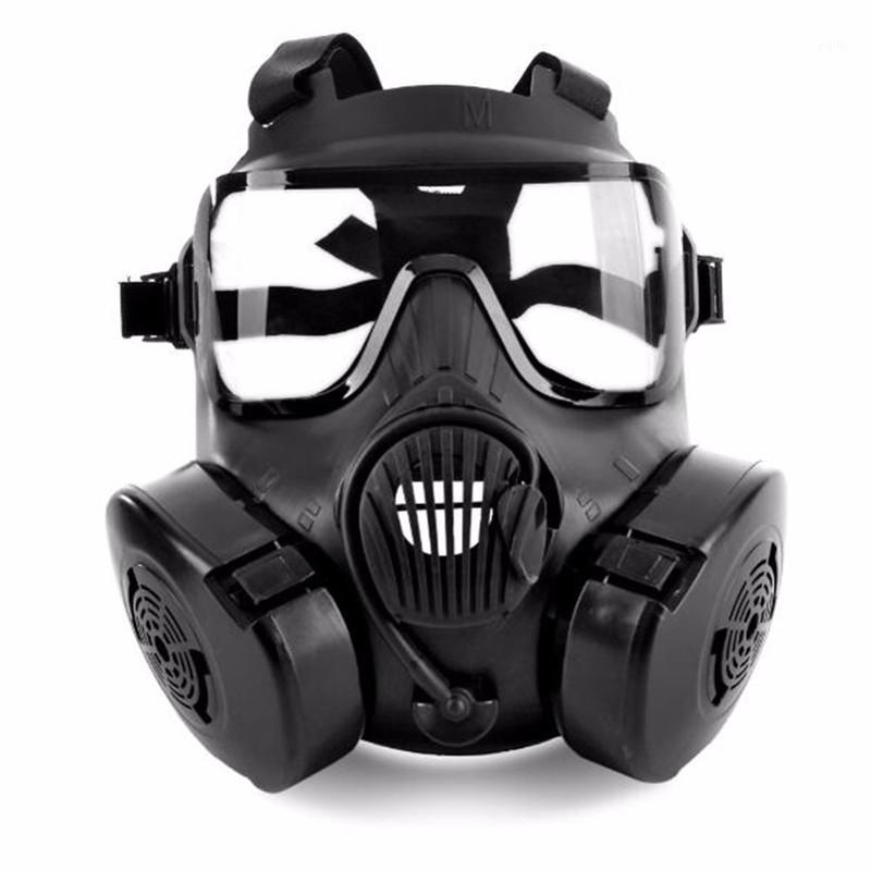

1 Pcs Cycling Face Mask Wide Vision Protective Tactical Mask Adults Full Face CS Accessories With Fan For Camping1, Black