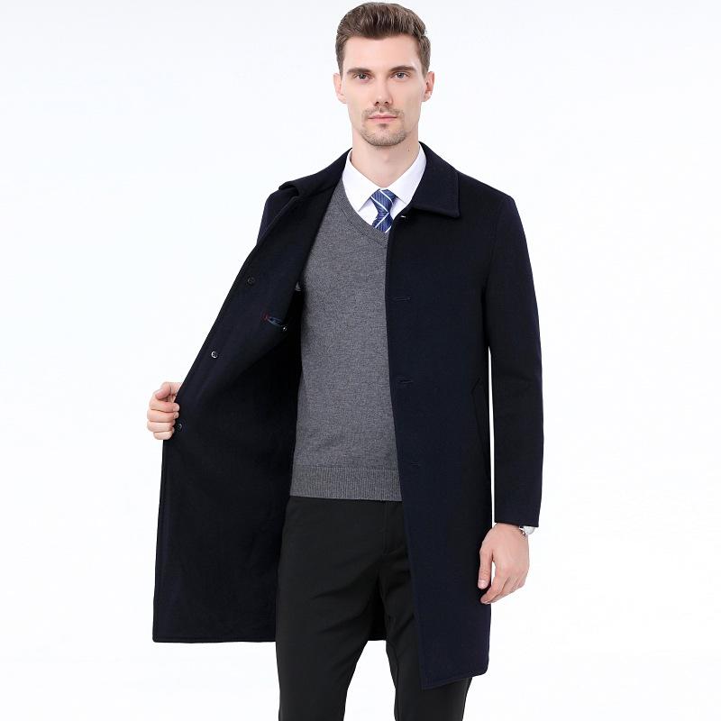 

Autumn winter 2020 middle aged double faced overcoat men's casual cashmere woolen coat men's medium long woolen coat, See chart