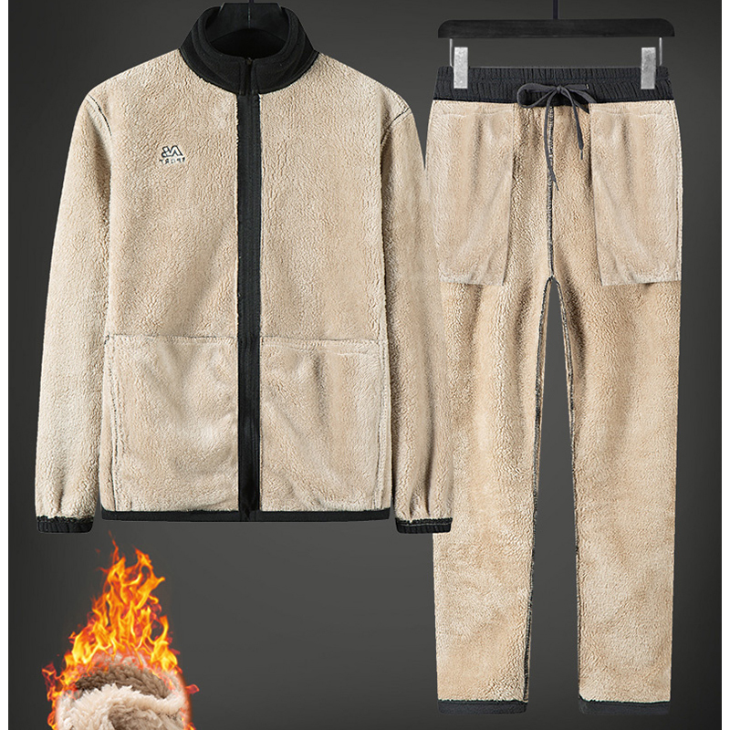 

2021 New Winter Fleece Men Warm Casual Men's Hooded Jacket + Pant 2pcs Tracksuit Sportswear Fashion Sets Male Brand Clothing Up7s, Em273green