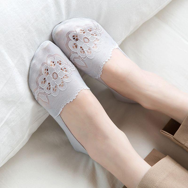 

Socks Women's Transparent Lace Invisible Socks Women Summer Hollow Out Boat Slippers No Show Ped, Black