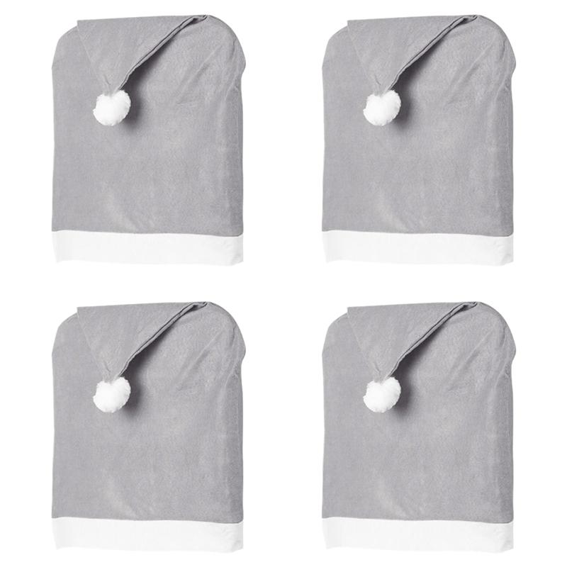 

4 Pcs New Year and Christmas Fashion Decorations Grey Non-Woven Big Hat Chair Cover