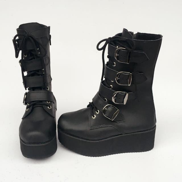 

Princess sweet punk shoes Autumn Harajuku muffin thick bottom shoes are thin and high comfortable belt buckle high boots an14011, Black