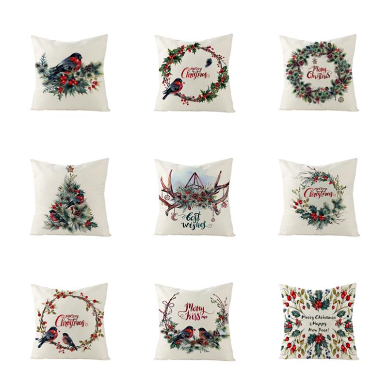 

Merry Christmas cushion cover 45*45 Flower Pillowcase Cotton Linen sofa cushions Pillow cases pillow covers, As picture