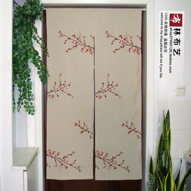 

Nice Curtains Japanese modern embroidery door curtain Feng Shui garden half curtain blossoms door, White