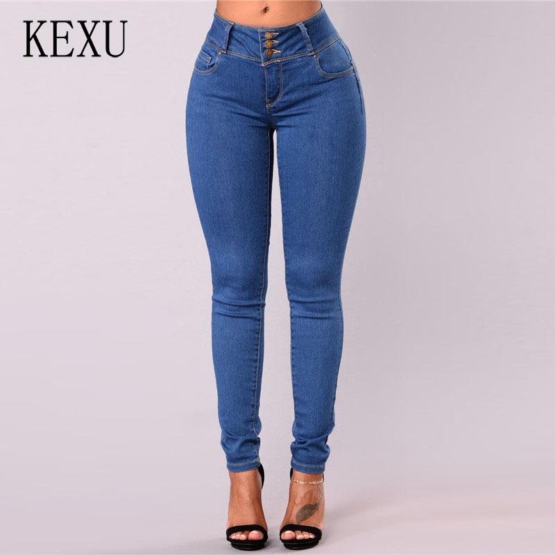 

KEXU Women Plus Size -XXL High Waist Denim Pants Skinny Pencil Jeans, Dark blue
