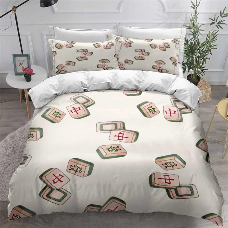 

HELENGILI 3D Bedding Set Mahjong Print Duvet Cover Set Bedcloth with Pillowcase Bed Home Textiles #MJ11, As pic