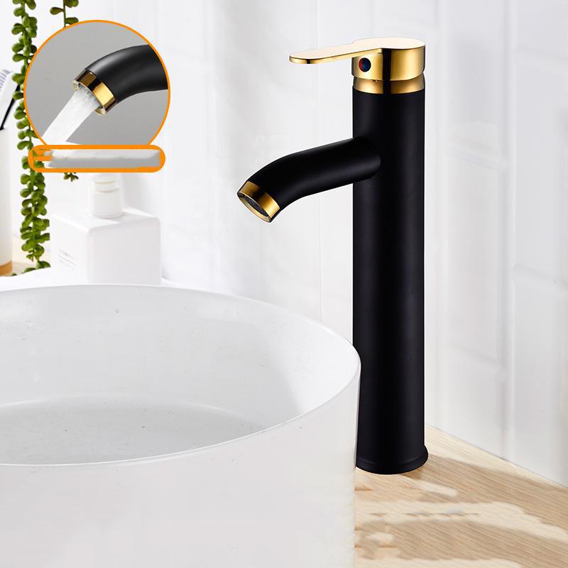 

1 Pcs Black Color Basin Faucet Stainless Steel Paint Bathroom Blacked Hot Cold Mixer Tap Single Hole
