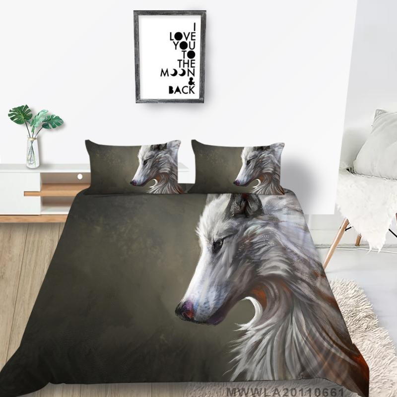 

Hot Sale Bed Set White Wolf Artistic Simple Duvet Cover Queen Double King Single  Full Gray Bedding Set Animal Series, Style 15