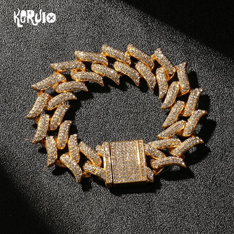

Shine Cuba Chain Bracelet Hip-hop Rock Cubic Zirconia Male Jewelry Charm Heavy Fashion Gift Chic Motorbike Chain