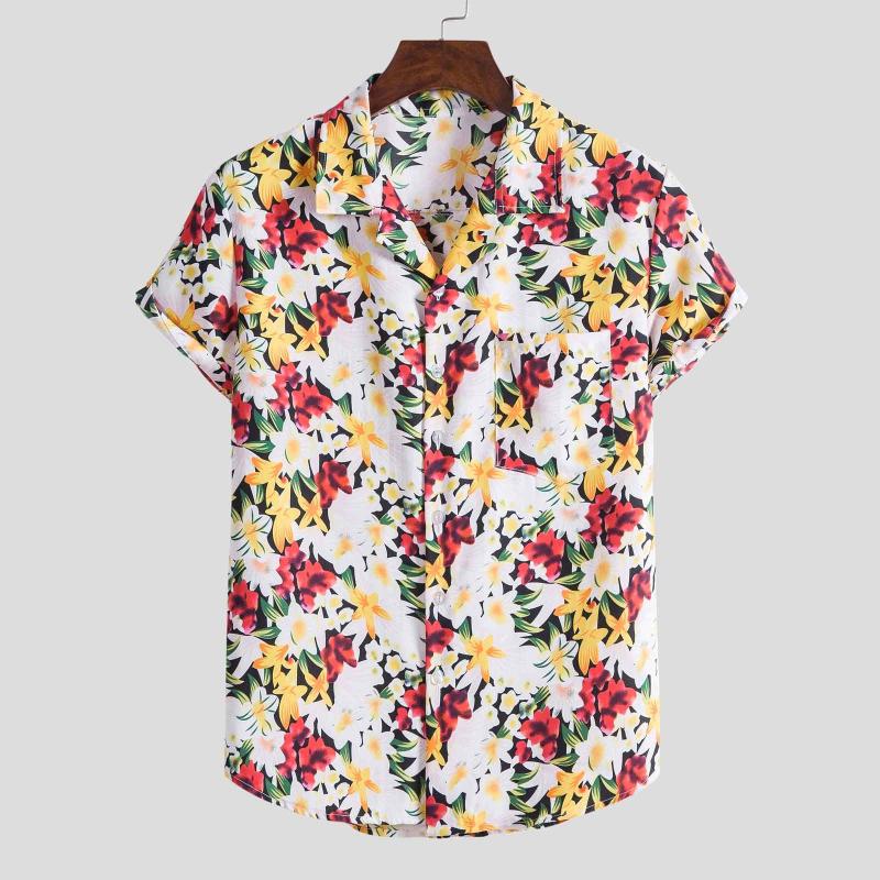 

Feitong Short Sleeve Hawaiian Shirt Ethnic Short Sleeve Casual ]floral Hawaiian Shirt Beach Summer Shirts For Men, Khaki
