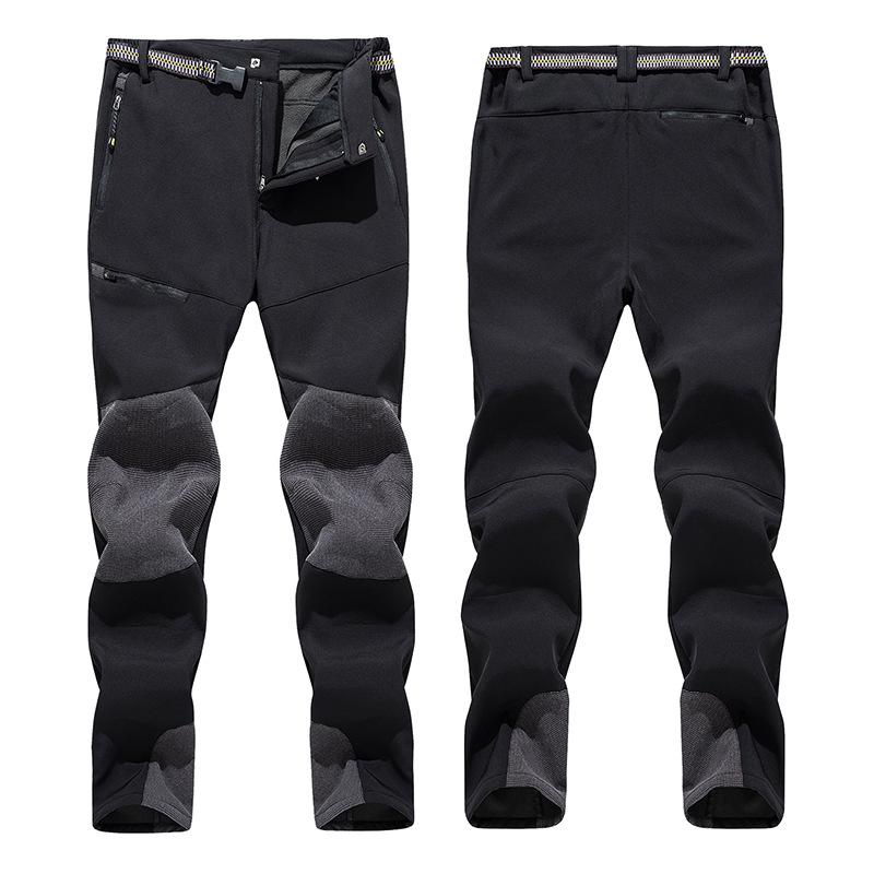 

Outdoor Sports Hiking Pants Men Plus Velvet Thick Autumn Winter Warm Windproof Waterproof Fishing Mountain Climing Trousers, Black