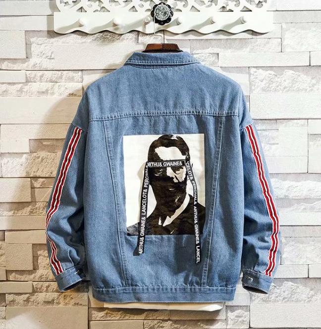 

Men Autumn Black Denim Jackets Fashion Jean Jackets Men Outwear Casual Denim Coats Loose Jean Coats Size