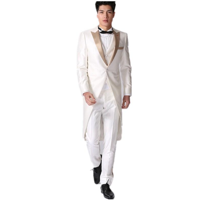 

High-end men's prom party tuxedo white elegant gentleman wedding groom formal suits four-piece suit (jacket+pants+vest+tie, Black