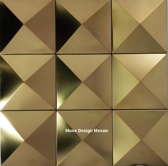 

4 color available, Mirror Polised Big Pyramid 100x100mm gold stainless steel metal mosaic tile 3D convex metal mosaic for wall, Black