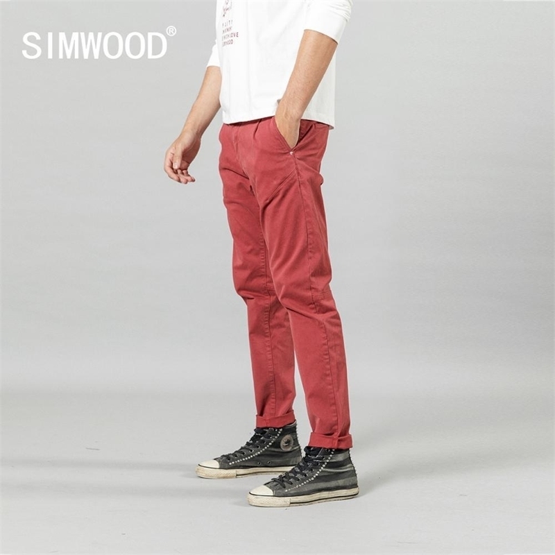 

SIMWOOD new back pockets red pants men high quality little casual elastic trousers slim fit pant SI980557 201125
