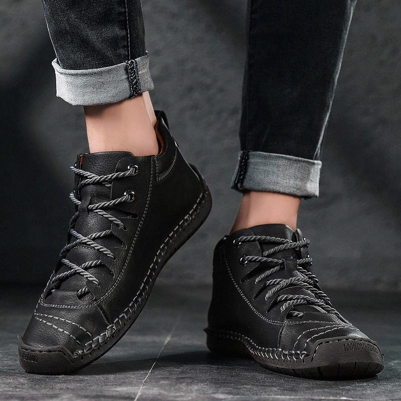 

Men Boots outdoor Casual Genuine Leather Ankle Boots Men Lace Up Breathable Footwear Fashion Winter Plush Warm big size 48 #wV5V