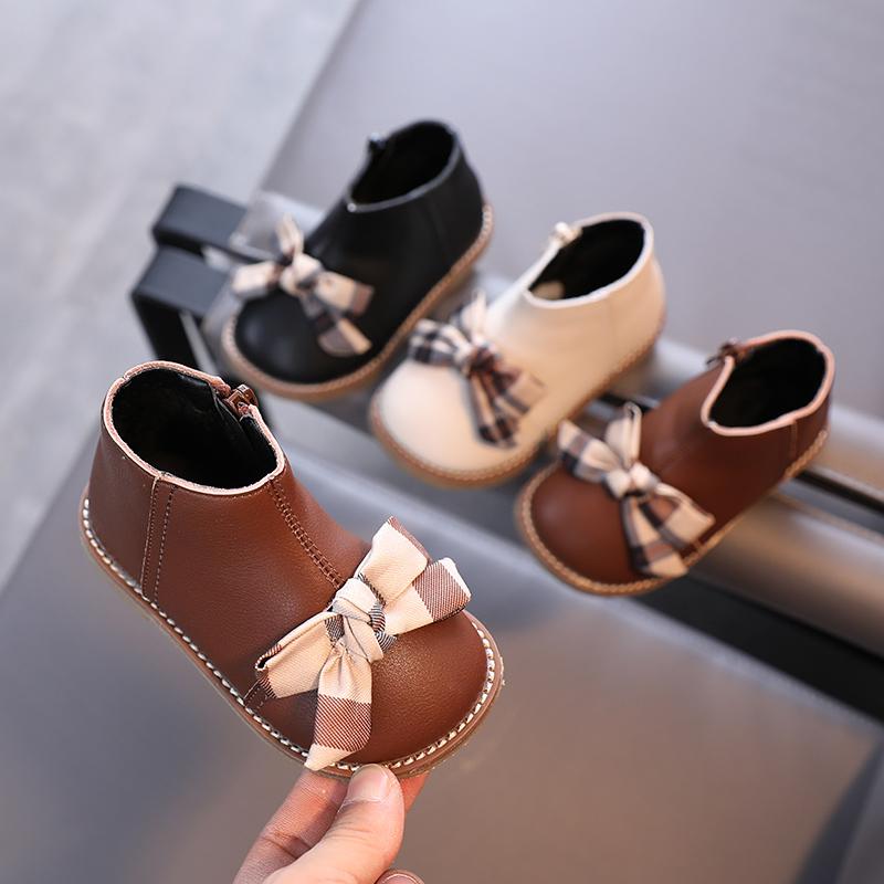 

Girls' shoes new autumn winter 2020 children's Super soft foot warmer boots bowknot princes toddler shoes -1-3 years old, Black