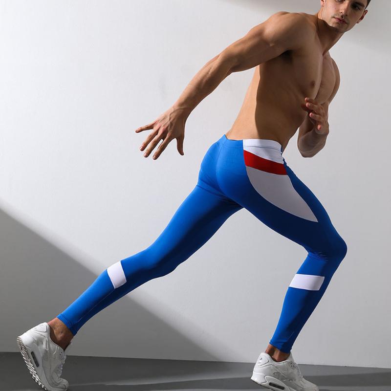 

Men 's sports pants jogging Sportswear running pants Sexy close fitting Leggings Sweatpants Color stitching, Blue