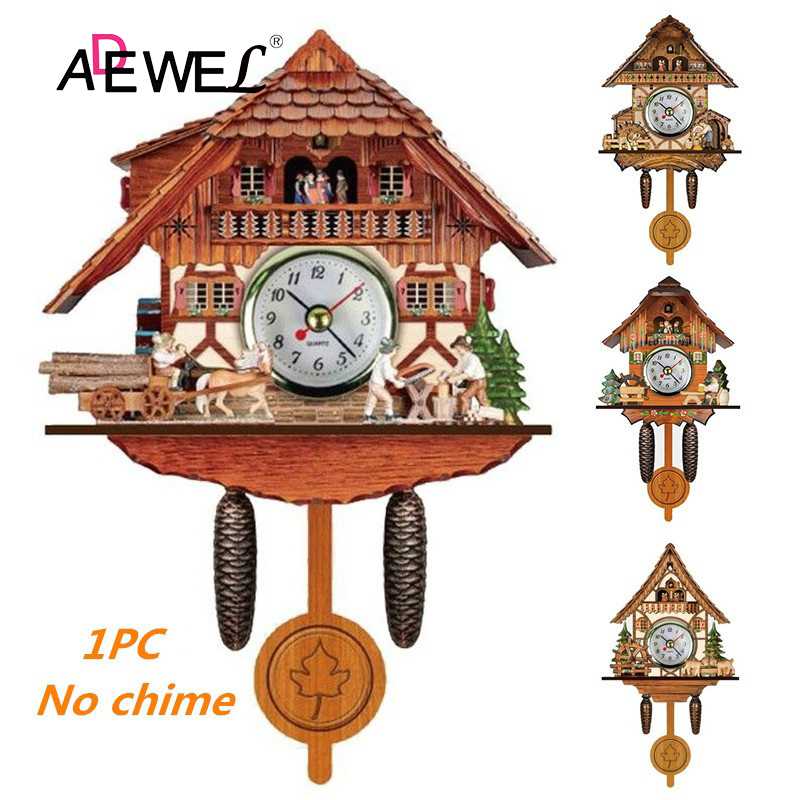 

ADEWEL 1PC Antique Wooden Cuckoo Wall Alarm Clock Bird Time Bell Swing Watch Creative Home Decor