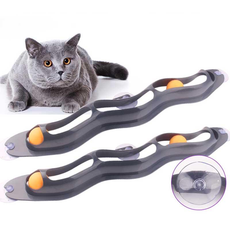 

2020 New Puzzle Cats Toys Track Window Sucker Toy Ball Funny Cat Scratcher Large Size Tease Cat Toy Interactive Pet Pingpong