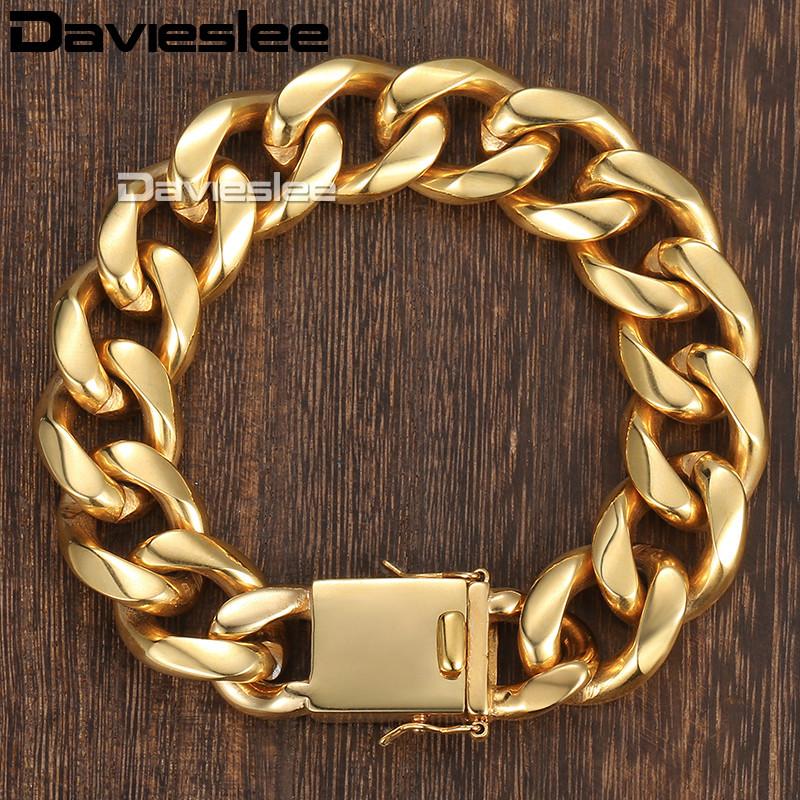 

Davieslee Miami Curb Cuban Link Mens Bracelet Chain Stainless Steel Gold-color 13/18mm DHBM110