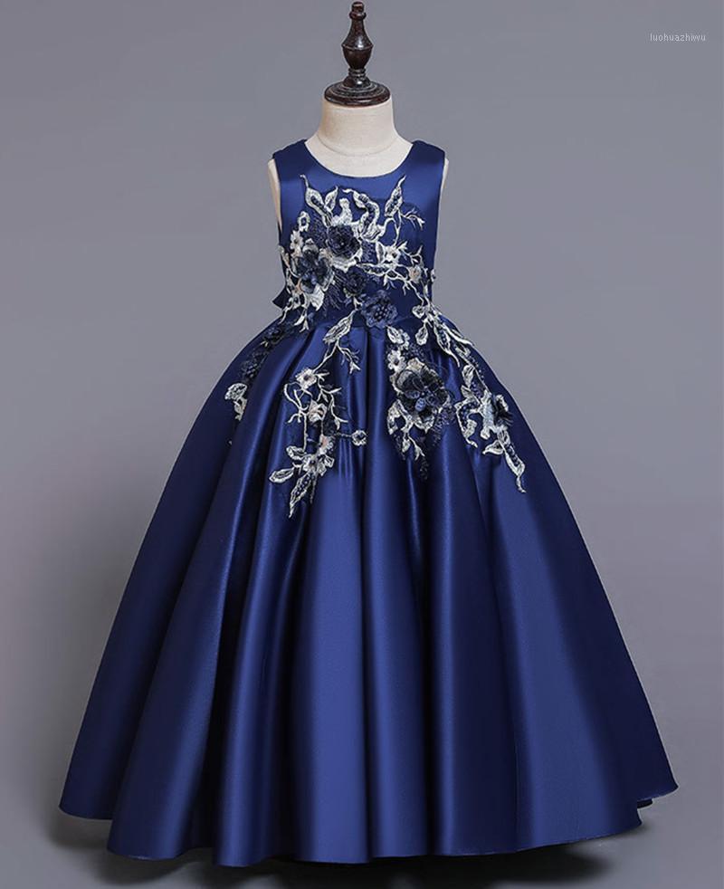 

2020 Girls Wedding Party Dress Europe and the United States High-End Birthday Party long Prom Performance Dress Kids Clothing1, Beige