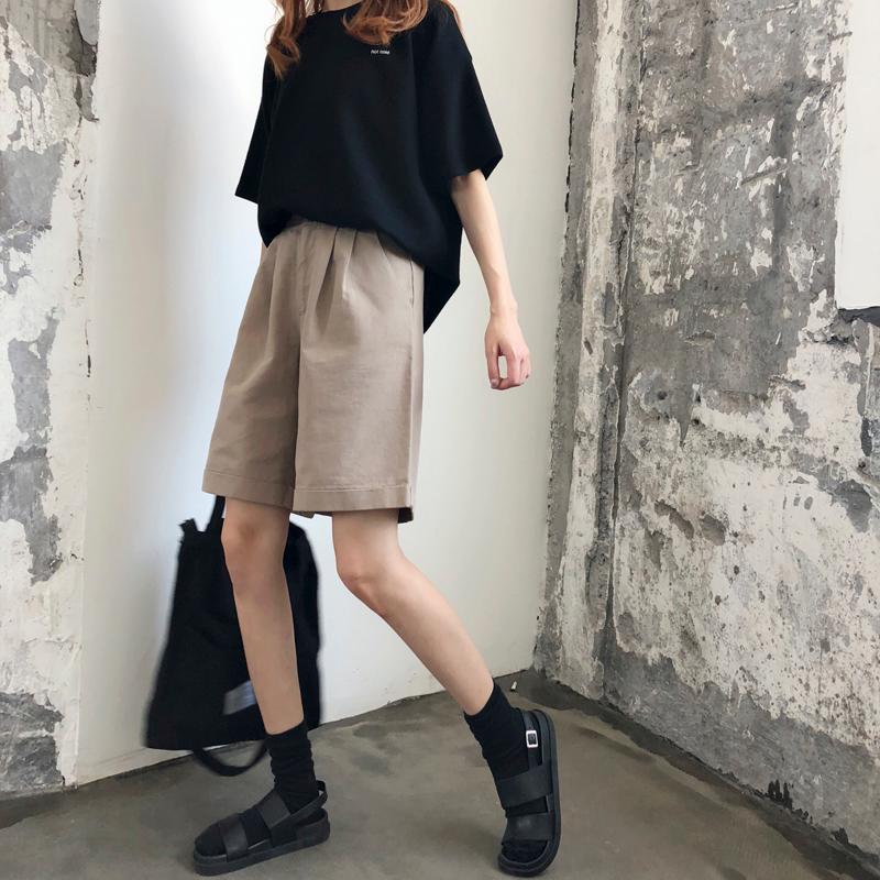 

Women Shorts Loose Trendy Elegant All-match Solid High-quality Leisure Daily Students Girl Female Shorts, Black