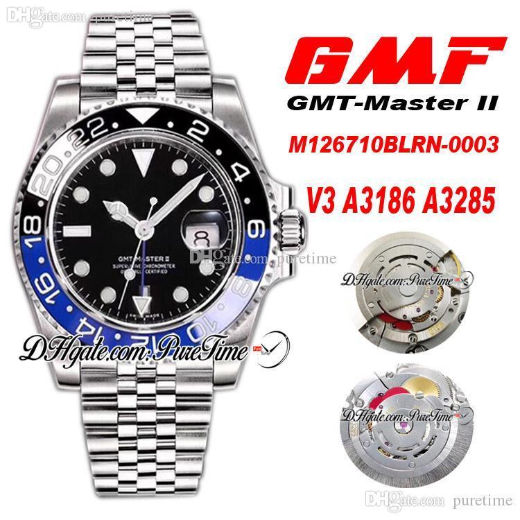 

GMF V3 GMT II A3186 A3285 Automatic Chronograph Mens Watch Batman Ceramic Black Dial 904L Steel Jubilee Bracelet Best Edition Puretime 2021, Accessories