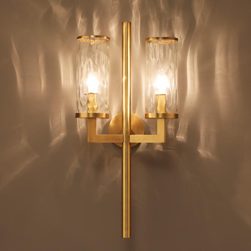 

2 arms Villa hall led Wall Lamps classical full copper wall light Living Room Corridor Vintage Retro glass shade sconce