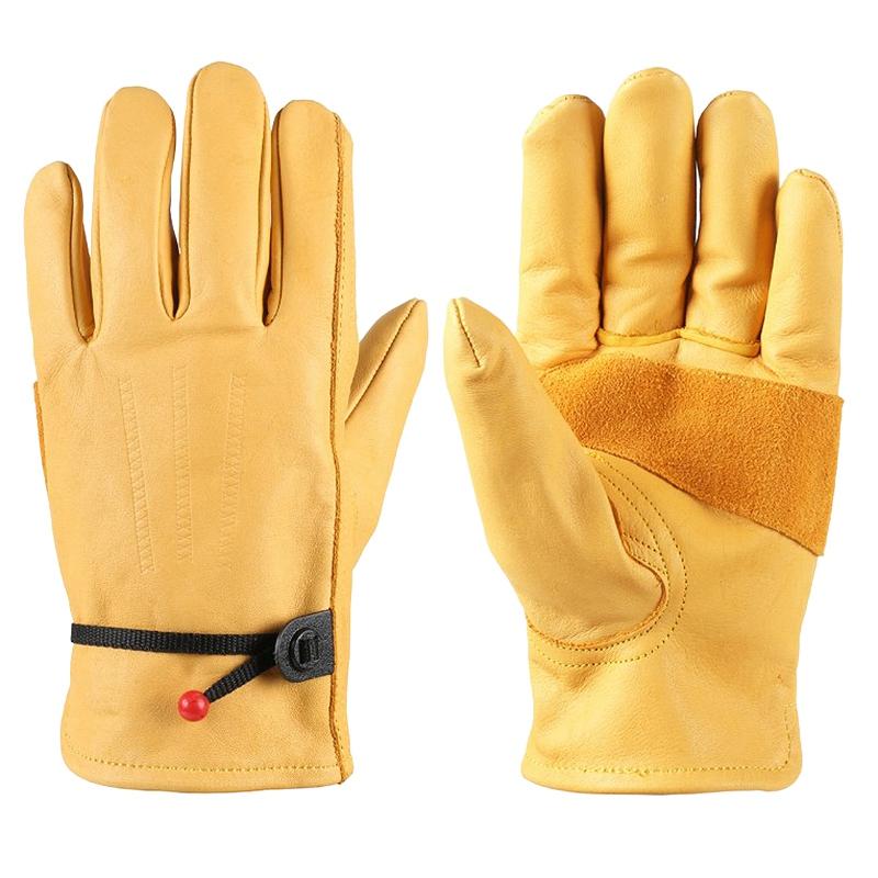 

Top!-Outdoor Riding Leather Gloves Palm Plus Support Wear-Resistant Anti-Skid Warm Retro Gloves Leather Driver, As pic