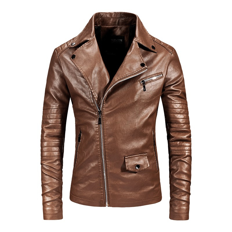 

Mens Biker Leather Jacket Winter Casual Zipper Moto Jacket Men Slim PU Windbreaker Jackets Homme Solid Turn Down Collar Coat Men, Black